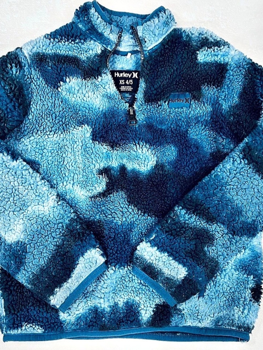 Hurley Boys Sherpa Printed Quarter-Zip Jacket Kids Blue Abstract Fleece Pullover